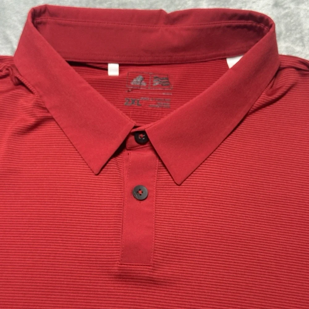 Adidas‎ Golf Polo Shirt Men's 2XL Red Striped Short Sleeve Activewear